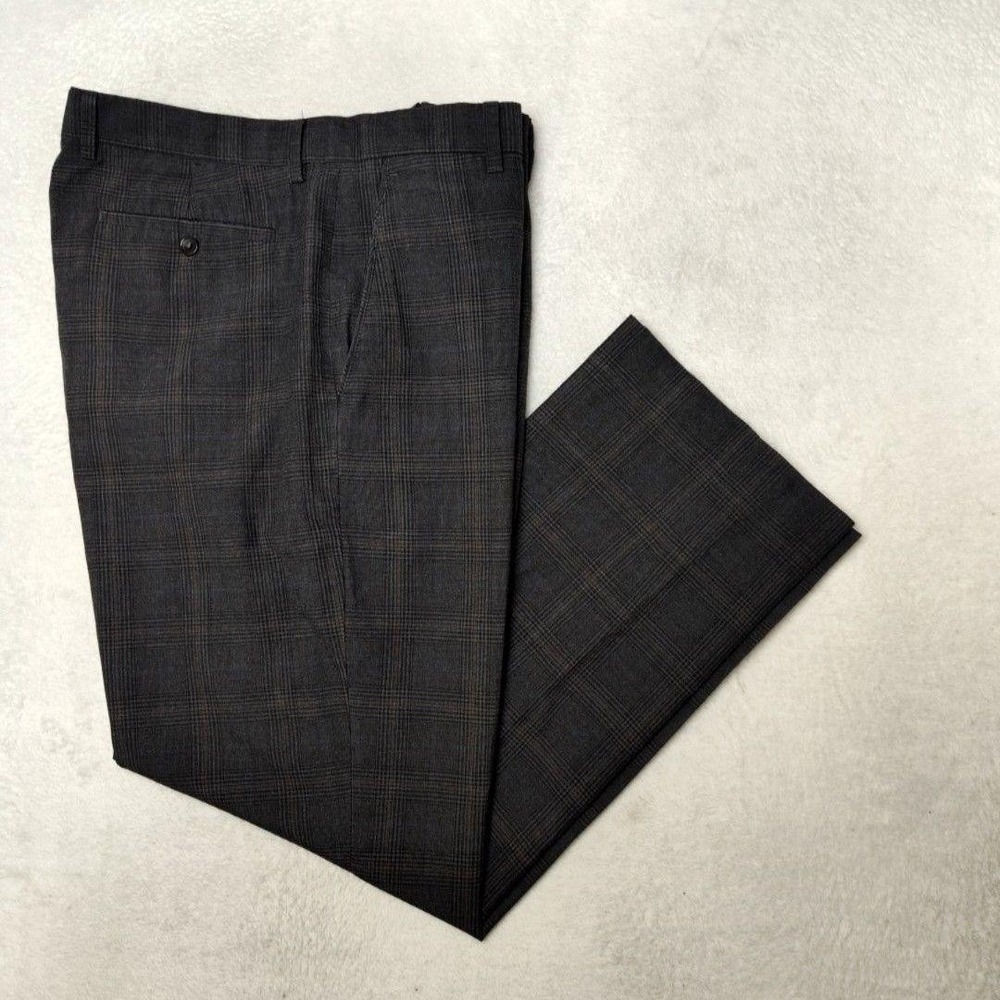 Banana Republic Pants Mens 36x30 Brown Glen Plaid Slim Tailored Dress Flat Front